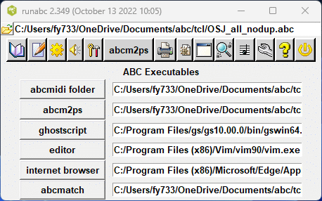 runabc abc executables configuration menu