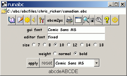 runabc font configuration menu